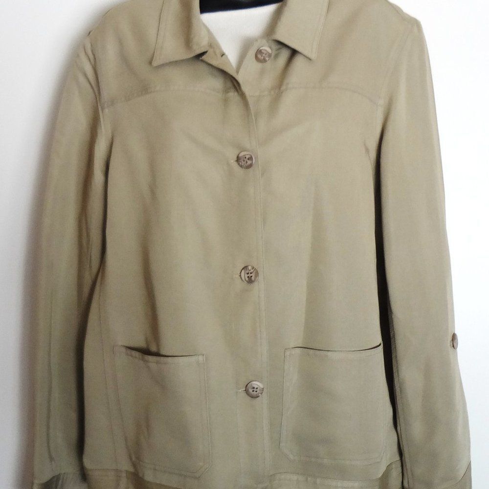 First Option Size 14 Khaki Utility Jacket Women's Button Down Coat